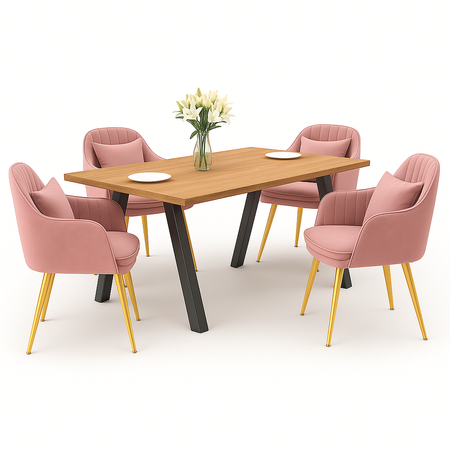 Stół i 6 krzeseł welurowych z poduszką | 140x80