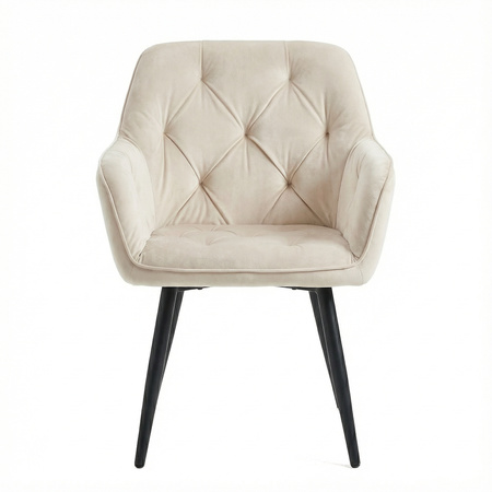 Krzesło welurowe pikowane | Jasnobeżowe czarne nogi