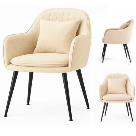 Krzesło welurowe z poduszką | Beżowe