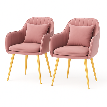 Krzesło welurowe z poduszką | Pudrowy róż