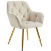 Krzesło welurowe pikowane | Jasnobeżowe złote nogi