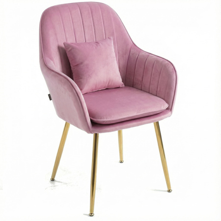Krzesło welurowe z poduszką | Pudrowy róż