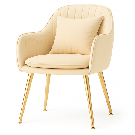 Krzesło welurowe z poduszką | Beżowe ze złotymi nogami