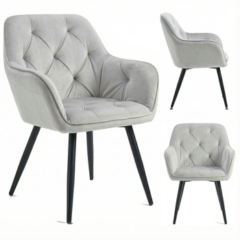 Krzesło welurowe pikowane | Jasnoszare