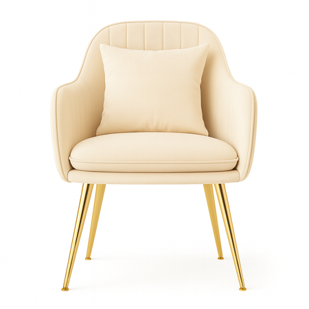 Krzesło welurowe z poduszką | Beżowe ze złotymi nogami