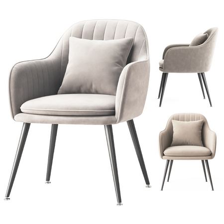 Krzesło welurowe z poduszką | Jasnoszare