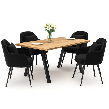 Stół i 6 krzeseł welurowych z poduszką | 180x80