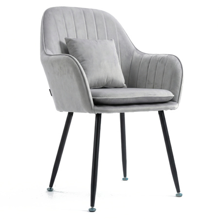 Krzesło welurowe z poduszką | Jasnoszare