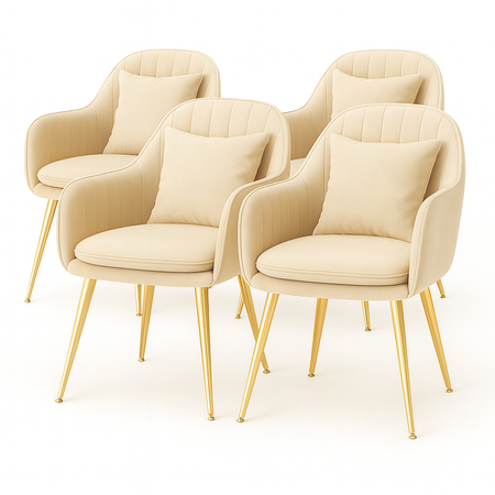 Krzesło welurowe z poduszką | Beżowe ze złotymi nogami