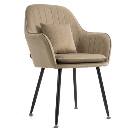 Krzesło welurowe z poduszką | Ciemnobeżowe
