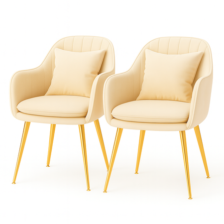 Krzesło welurowe z poduszką | Beżowe ze złotymi nogami