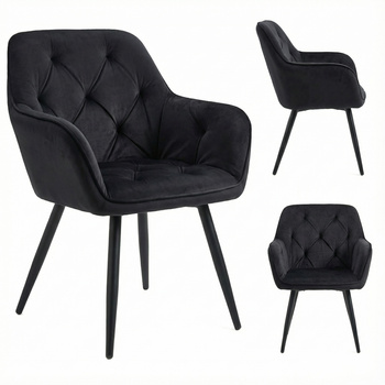 Krzesło welurowe pikowane | Czarne
