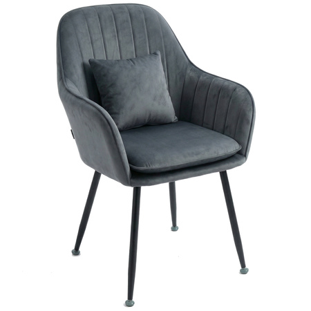 Krzesło welurowe z poduszką | Ciemnoszare