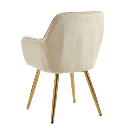 Krzesło welurowe pikowane | Jasnobeżowe złote nogi