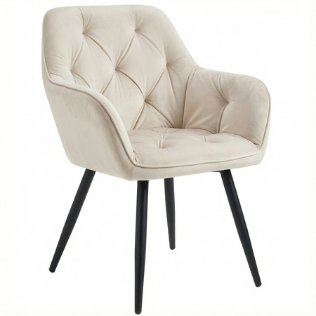 Krzesło welurowe pikowane | Jasnobeżowe czarne nogi