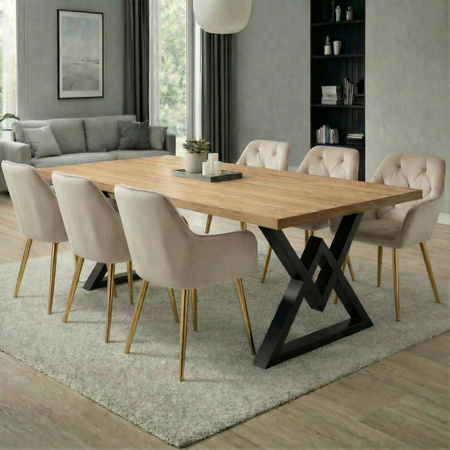 Krzesło welurowe pikowane | Jasnobeżowe złote nogi