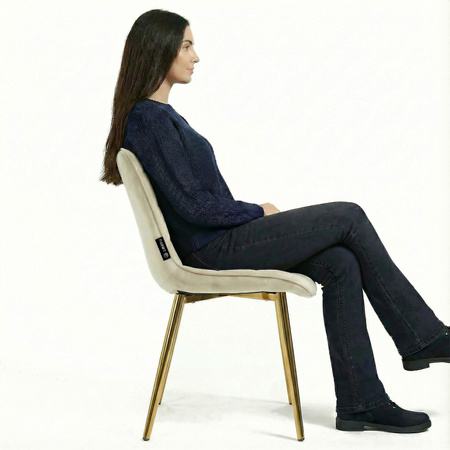 Krzesło welurowe | Jasnobeżowe złote nogi