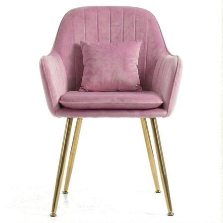 Krzesło welurowe z poduszką | Pudrowy róż