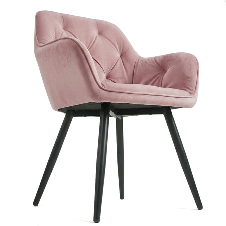 Krzesło welurowe pikowane | Pudrowy róż