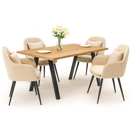 Stół i 4 krzesła welurowe z poduszką | 140x80