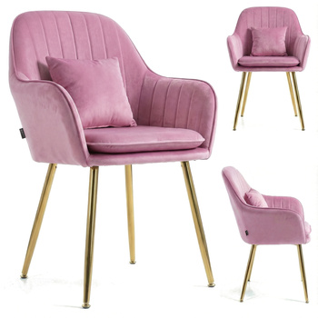 Krzesło welurowe z poduszką | Pudrowy róż