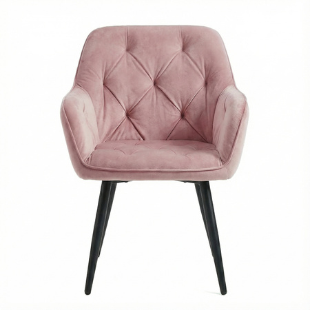 Krzesło welurowe pikowane | Pudrowy róż