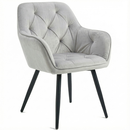 Krzesło welurowe pikowane | Jasnoszare