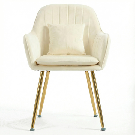 Krzesło welurowe z poduszką | Bardzo jasny beż ze złotymi nogami