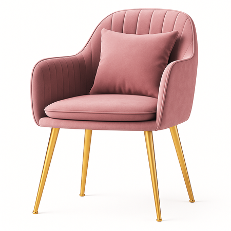 Krzesło welurowe z poduszką | Pudrowy róż