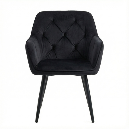 Krzesło welurowe pikowane | Czarne