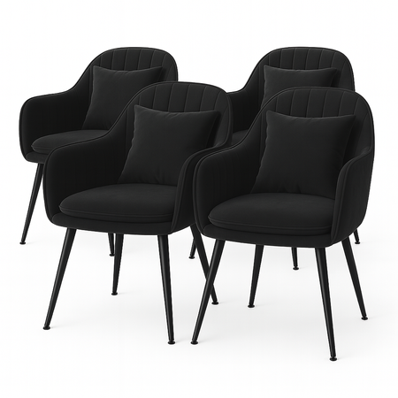 Krzesło welurowe z poduszką | Czarne