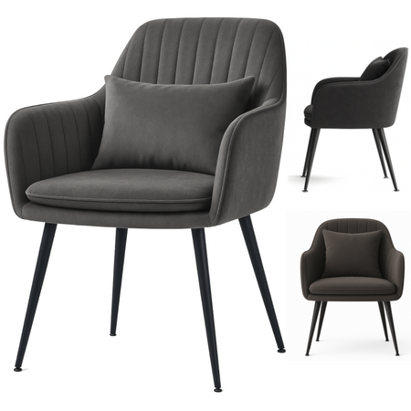 Krzesło welurowe z poduszką | Ciemnoszare