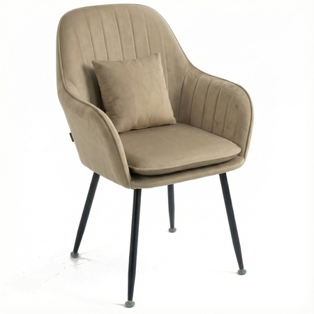 Krzesło welurowe z poduszką | Ciemnobeżowe