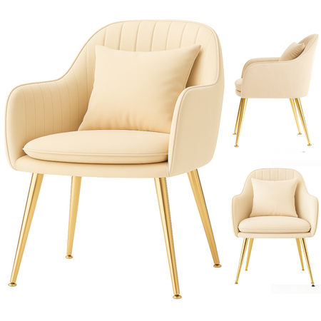 Krzesło welurowe z poduszką | Beżowe ze złotymi nogami