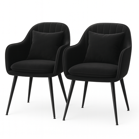 Krzesło welurowe z poduszką | Czarne