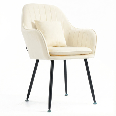 Krzesło welurowe z poduszką | Bardzo jasny beż