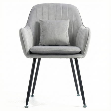 Krzesło welurowe z poduszką | Jasnoszare