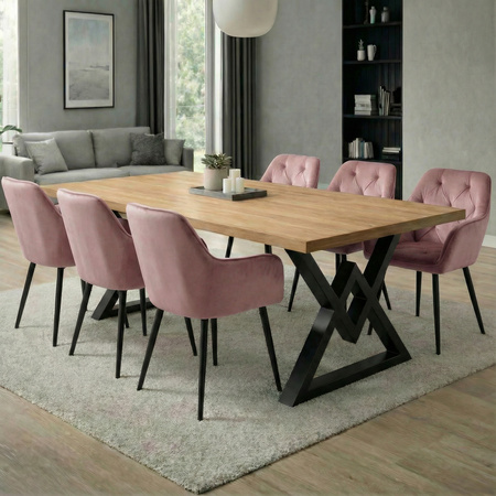 Krzesło welurowe pikowane | Pudrowy róż