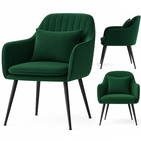 Krzesło welurowe z poduszką | Ciemnozielone