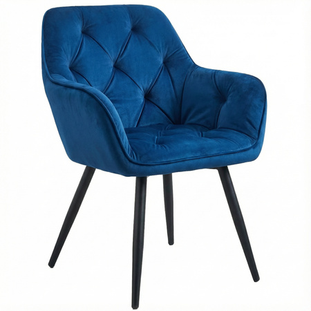 Krzesło welurowe pikowane | Granatowe