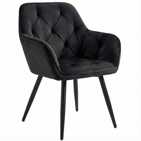 Krzesło welurowe pikowane | Czarne