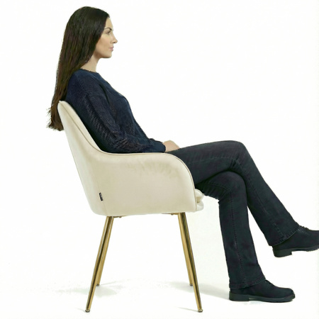 Krzesło welurowe z poduszką | Bardzo jasny beż ze złotymi nogami