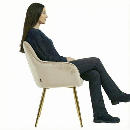 Krzesło welurowe pikowane | Jasnobeżowe złote nogi