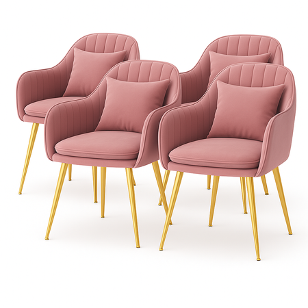 Krzesło welurowe z poduszką | Pudrowy róż