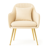 Krzesło welurowe z poduszką | Beżowe ze złotymi nogami
