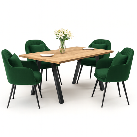 Stół i 4 krzesła welurowe z poduszką | 140x80