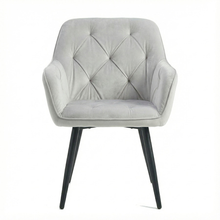 Krzesło welurowe pikowane | Jasnoszare