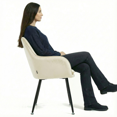 Krzesło welurowe z poduszką | Bardzo jasny beż