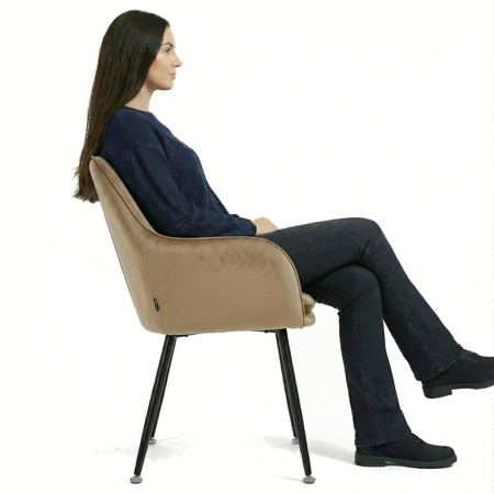 Krzesło welurowe z poduszką | Ciemnobeżowe