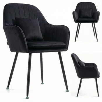 Krzesło welurowe z poduszką | Czarne | II Gatunek